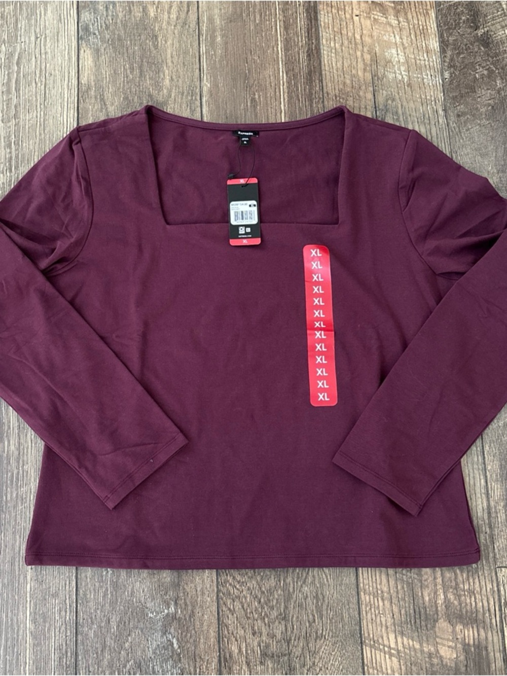 Express Square Neck Long Sleeve Top in Burgundy XL